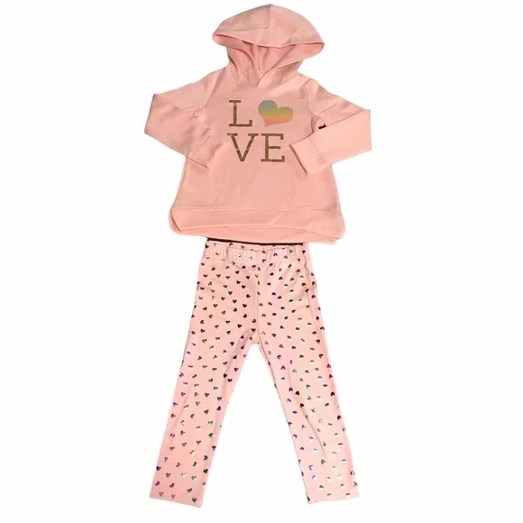 Btween Baby Girls Cute Fleece Love Hoodie Leggings Set size 12 - 24 M Pink/Melon - Picture 11 of 11
